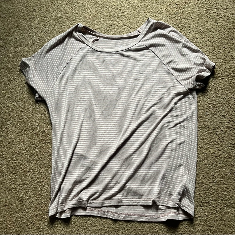 American Eagle Light Pink & White Striped Tee